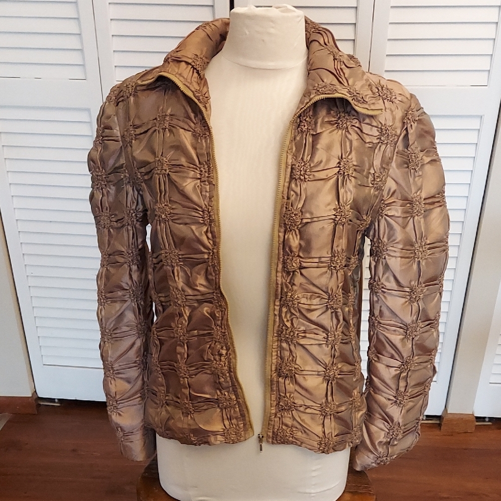 Vintage Retro Bronze Satin Zip Jacket
